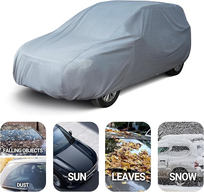 Season Guard SUVs 206" Car Cover, Dustproof Lightweight Indoor & Outdoor | Breathable polypropylene layer, fits SUVs up to 206", includes storage bag & antenna patch, elastic hem for secure fit