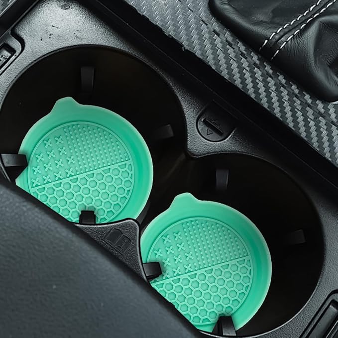 Mandark 4PCS Car Cup Holder Coaster, Silicone Anti-Slip Vehicle Insert Water Bottle Mat, Automotive Interior Insulation Drink Cup Pad Decor Accessories, Universal for SUV, Sedan, Truck (Green)