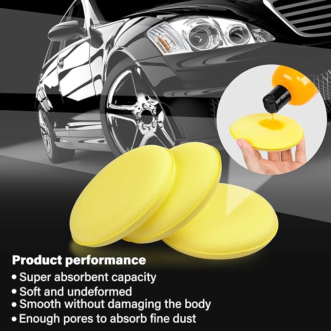 PSLER 24PCS Car Wax Applicator Pad - 4 Inch Foam Applicator Pads | High Density Foam Pads for Detailing, Tire Shine, Waxing, Polishing, Ultra Soft Reusable Sponges, Scratch Repair & Wheel Dres