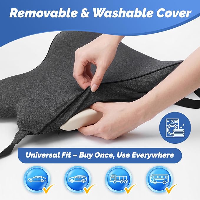 Dreamer Car Lumbar Support Pillow for Car – Memory Foam Whole Back Relief | Adjustable Straps, Washable Cover, Anti-Slip – Daily Commute & Long Trips – 16.9"x20.9"(2.4" Thin) – Trusted by Pro Drivers