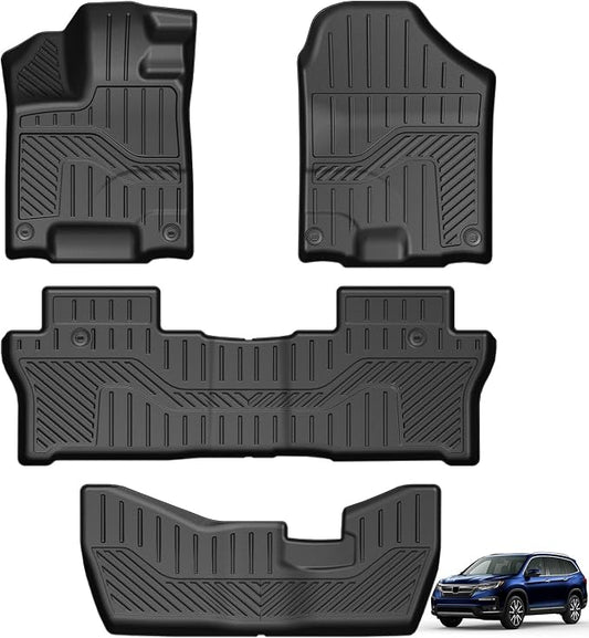 Floor Mats for Honda Pilot 2016-2022 8 Seats (No Elite Models), TPE All Weather Durable Floor Liners for Honda Pilot Accessories