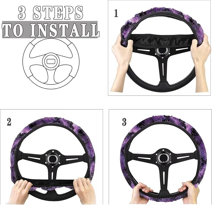 Wanyint Car Steering Wheel Cover Soft Stretch Auto Steering Wrap Protector for Women Men, Universal Halloween Auto Accessories Fit Most Vehicles, Bat Purple Tie-dye