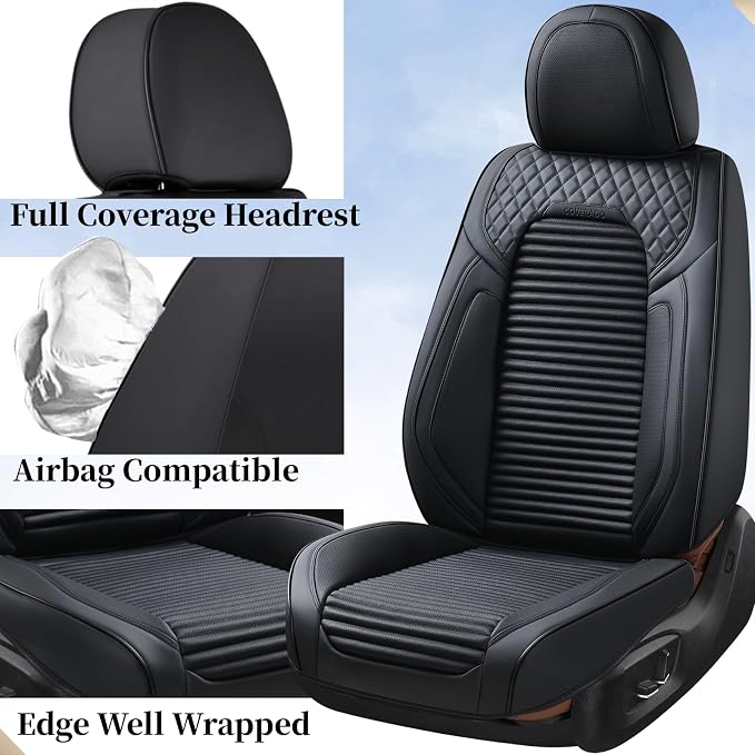 Coverado Front Seat Covers, Leather Car Seat Covers, Black Seat Covers for Cars, Car Seat Protector Cushions Universal Fit for Most Cars & SUV Trucks(Red)