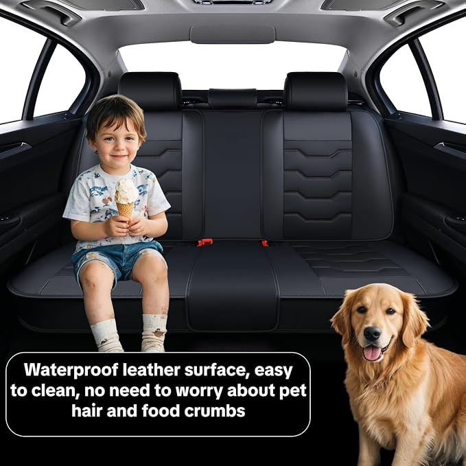 Black Car Seat Cover Full Set Kit, Universal Car Seat Cover for Car | Waterproof Leather, Protect & Upgrade Car Interior, Airbag Compatible, Easy to Install & Clean, For SUV, Pickup Truck, Sedan