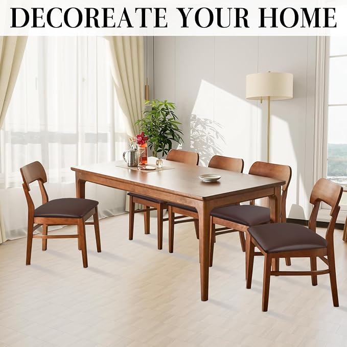 Pu Leather Dining Chair Seat Covers Set of 4, Waterproof Dining Seat Covers Stretch Chair Covers for Dining Chairs/Kitchen Room/Hotel, Odorless Seat Covers for Kitchen Chairs (Brown - 4 PCS)