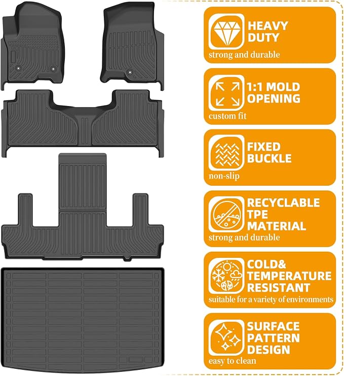 Floor Mats for Chevy Suburban 2021-2026, for Cadillac Escalade ESV Bucket | Suburban Floor Mats 7 Seats (2 Row Bucket Seats), for GMC Yukon XLBucket (ONLY XL), TPE Non-Slip Summer Winter