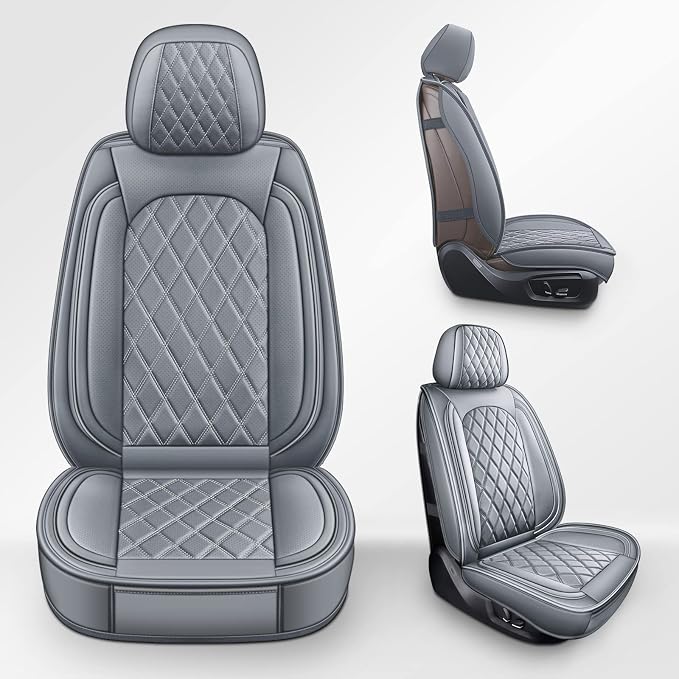 MIROZO Car Seat Covers Full Set - Leather Seat Covers Grey Breathable Vehicle Cushion Cover Fit for Most Sedan, Truck and SUV (Gray)