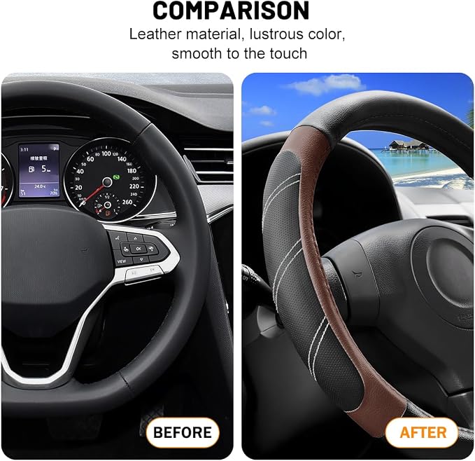 Zpana Car Steering Wheel Cover, 15 Inch Carbon Fiber Leather Non-Slip Steering Wheel Protector with Lining, Breathable Automotive Interior Accessories, Universal for SUV RV Truck (Orange)