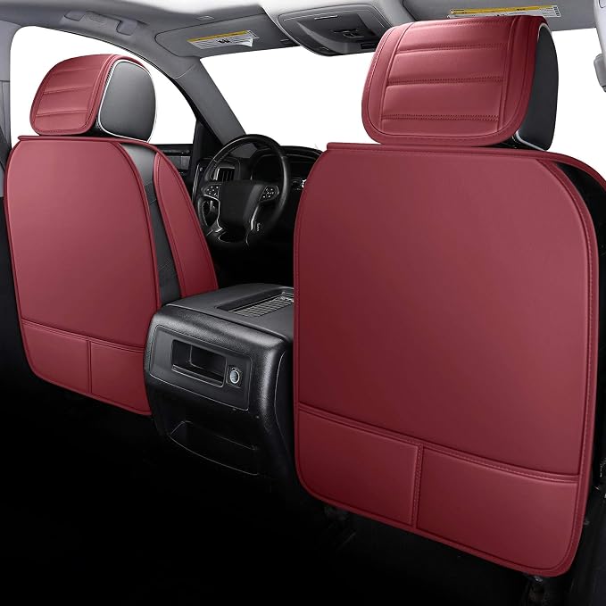 YIERTAI for Chevy Chevrolet Silverado GMC Sierra Seat Covers Fit 2007-2025 2026 1500/2500/3500 Z71 Trail Boss Crew Double Extended Cab Trucks Waterproof Leather(5 PCS Full Set/Burgundy)