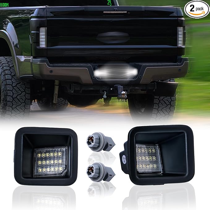 LED License Plate Light For 2017-2025 Ford F250 F350 F450 Super Duty Pickup Truck Tag Lamp Assembly with Socket, 6000K White 2PCS