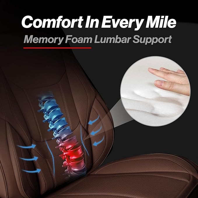 Coverland Custom Truck Car Seat Covers Front Seats for [2007-2013 Chevy Silverado 1500 Crew, Extended Cab] - Protector Cover Water Resistant Leather Memory Form Back Support Cushion [Front-Dark Brown]