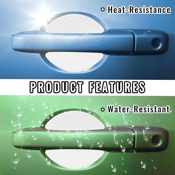 4Pcs Semi-Transparent Carbon Fiber Like Car Door Handle Cup Protective Sticker Auto Door Paint Guard(L)