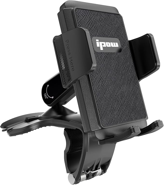 IPOW Car Dashboard Phone Clip Holder, 360 Degrees Rotation Dash Steering Wheel Phone Clamp Mount Compatible with iPhone 15 14 13 Pro Max and 4-7 Inch Smartphones (NOT Universal - Please Check)