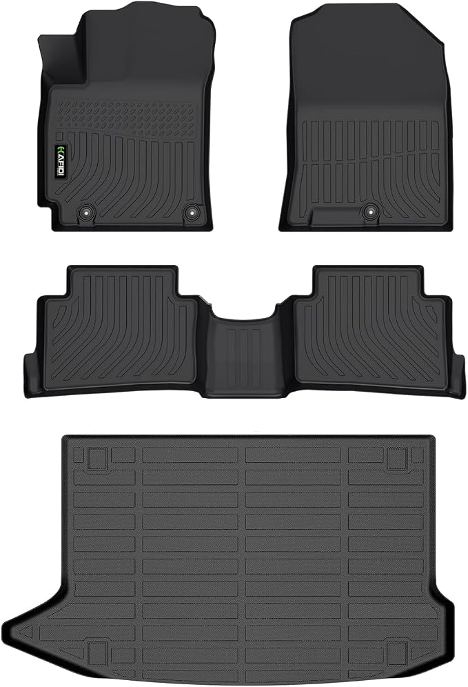 Floor Mats & Cargo Liner Set for Hyundai Kona 2018-2023 (Not for EV) | Fit Kona 2018-2023/ Kona N 2022-2023, Custom Fit, All Weather, Automotive Floor Liners, Full Set Accessories, TPE, Black