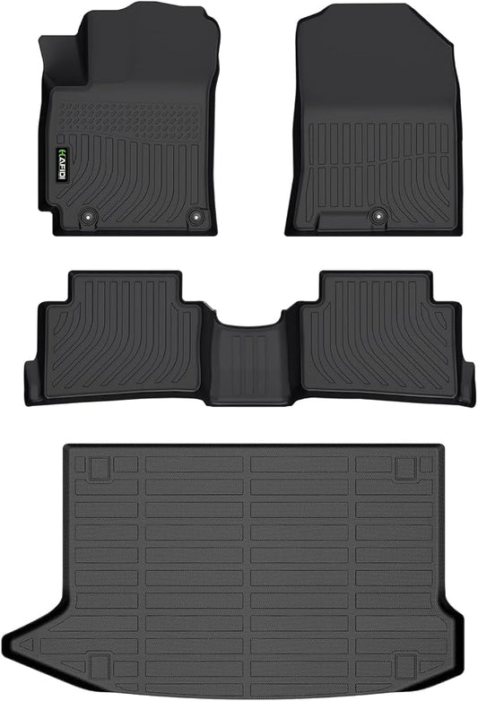 Floor Mats & Cargo Liner Set for Hyundai Kona 2018-2023 (Not for EV) | Fit Kona 2018-2023/ Kona N 2022-2023, Custom Fit, All Weather, Automotive Floor Liners, Full Set Accessories, TPE, Black