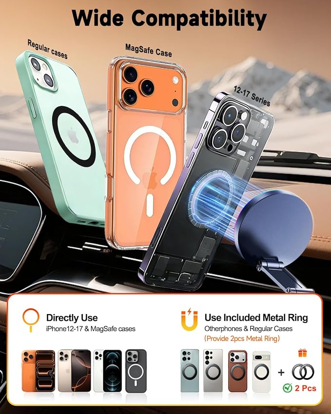 for MagSafe Car Mount Charger, 15W Fast Charging Magnetic Wireless Car Charger, Vacuum Magnetic Phone Holder [120LBS Ultra Suction Cup & 3800gf Magnet ] 780° Dashboard Car Bracket for iPhone & Android