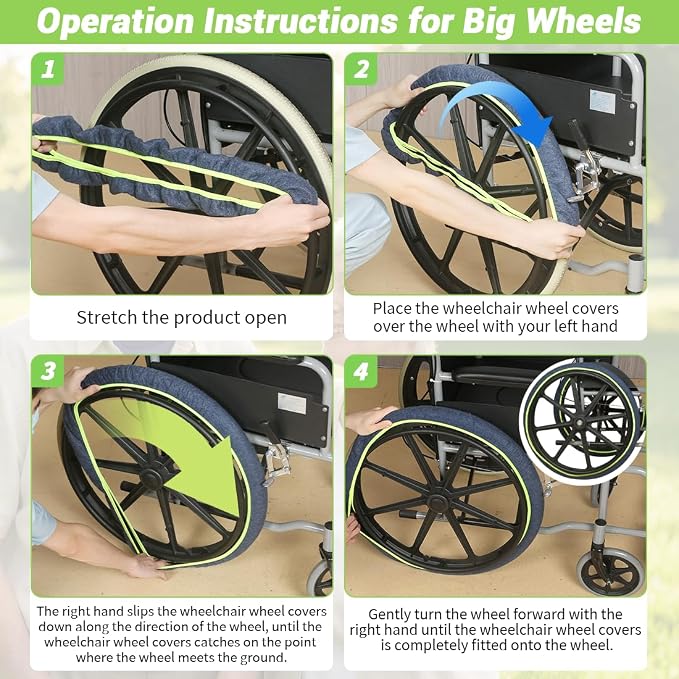 Wheelchair Wheel Covers 2 Pack - Dust proof Floor Protectors, Non-Slip & Silent Rolling Covers for Indoor Use - Fits Most Wheelchair Tires (Blue, 8in)