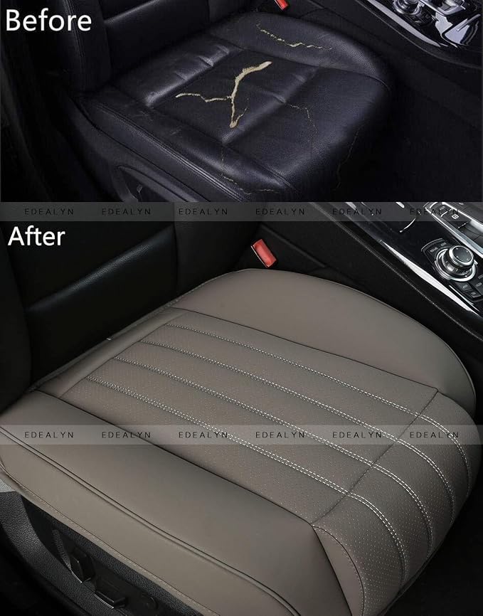 1 PCS Car Seat Cover PU Leather Auto Bottom Seat Protector Cover with Comfort Leg Support Pillow Fit Most Front Driver Seat Width20.86 by deep 20.86 inches (Taupe with Leg Rest)