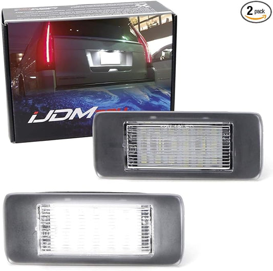 iJDMTOY OEM-Fit 3W Full LED License Plate Light Kit Compatible With 2015-20 Cadillac Escalade ATS, GMC Yukon, Chevy Tahoe Suburban Equinox, 16-up Malibu, 18-SMD Xenon White LED & Can-bus Error Free