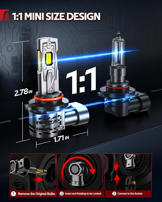 Torchbeam 2026 1500% Super Brighter 9005/HB3 Bulbs, 60,000LM, 1:1 Size, 6500K Cool White, 80000Hrs Long Life with 13000RPM Cooling Fan, 360° Adjustable Beam, 3 Min Install, Pack of 2