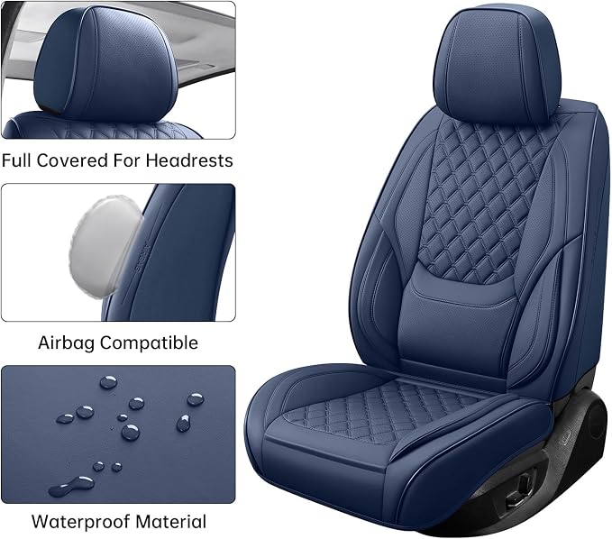 Car Seat Covers Full Set,5 Seat Leather Seat Covers for Cars,Front Seats and Back Seat Cover,Waterproof Car Seat Cushion Protectors,Universal Fit for Most Cars SUV Trucks(Blue, Full Set)