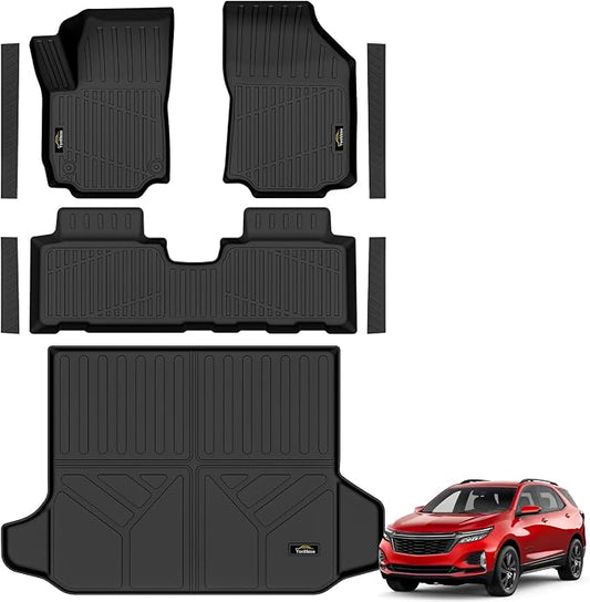 Floor Mats & Cargo Liner Custom for Chevy Equinox 2018-2024 (Only Gas) /GMC Terrain, Door Sill Guards, All Weather TPE 1st & 2nd Row & Trunk Mat Floor Liners for Chevrolet Equinox Accessories, Black
