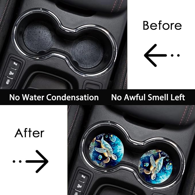 2 Pack Sea Turtle Car Cup Holder Coasters Universal Neoprene Coasters | 2.75" Universal Size Anti Slip Rubber Mat, Auto Cup Holder Accessories for SUV Truck, Sea Turtle Gifts for Women Men Mom