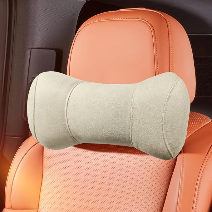 Car Headrest Pillow for Driving - Memory Foam Soft Automotive Neck Support Pillow Cushion with Adjustable Strap - Comfortable Car Seat Headrest Pillow for Neck Pain Pressure Relief (Beige)