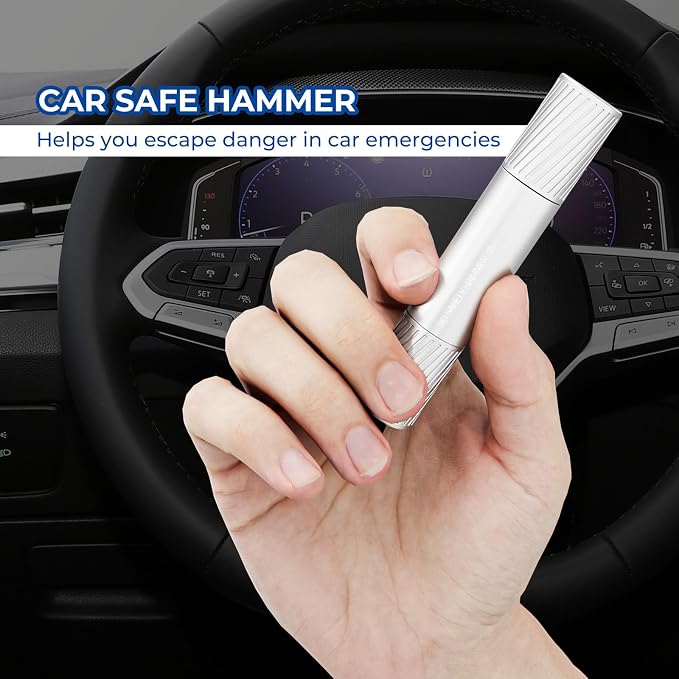 2 Pack Car Safety Hammer Car Window Breaker Seatbelt Cutter Emergency Escape Tool Car Glass Breaker for Land and Underwater Life-Saving Car Safety Kit Essentials Car Accessories (Black+Silver)