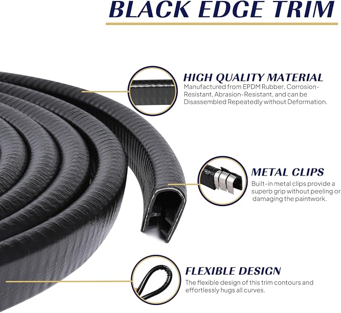 Edge Trim Black U-Channel Rubber Trim Edge with Steel 1/2" X 3/8" - Fit Gap 3/64" to1/4 Car Door Edge Sealing Strip PVC Weather Stripping with Metal, Metal Edge Protector, 20FT