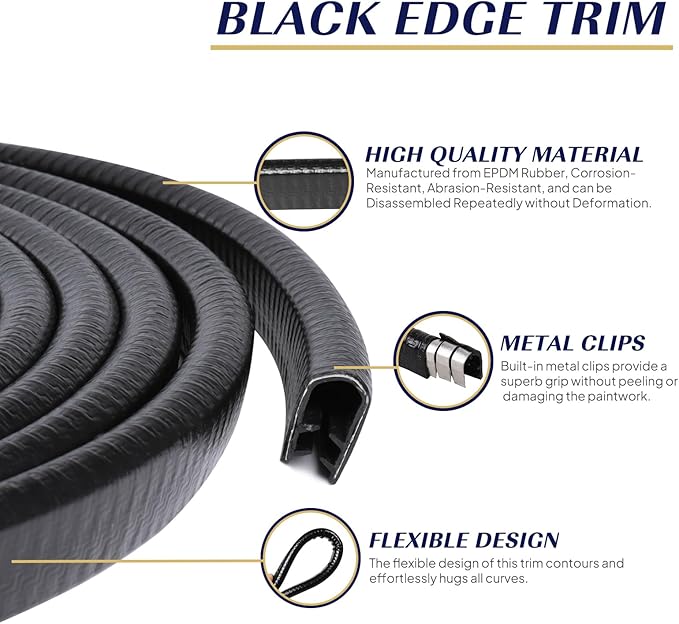 Black Edge Trim U-Channel Rubber Seal Edge Trim with Metal 1/2" X 3/8" - Fit Gap 3/64" to1/4 Car Door Edge Sealing Strip,PVC Weather Stripping with Steel, Metal Edge Protector, 80FT