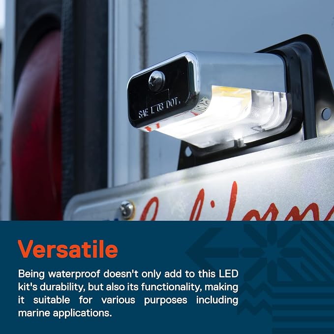 TRUE MODS Chrome Boat Trailer LED License Plate Light [Steel Bracket Mount] [DOT FMVSS 108] [SAE L] 12V DC Waterproof Universal Submersible Tag Lamp for Car Work Utility Flat Bed Box Semi Truck RV