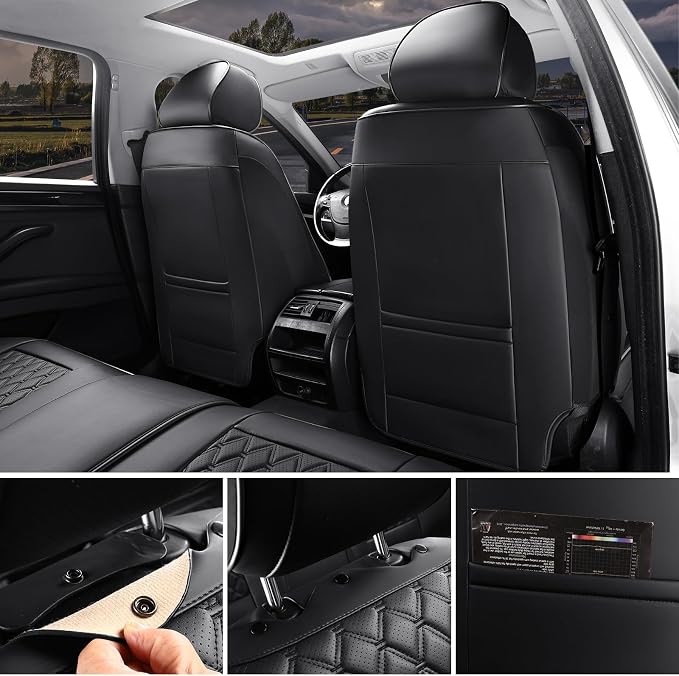 Car Seat Covers,Leather Front Seat Covers for Cars,Front Driver Seat Covers,Waterproof Car Seat Cushion Protectors,Universal Fit for Most Cars SUV Trucks(Black, Front Seats)