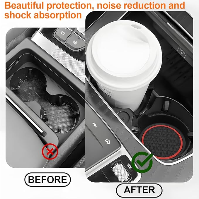 HZEL Car Cup Holder Coasters, 2PCS Non Slip Waterproof Vehicle Water Bottle Pads, Recessed Automotive Drink Mat Decoration Accessories, Universal Fit (Red/Black)