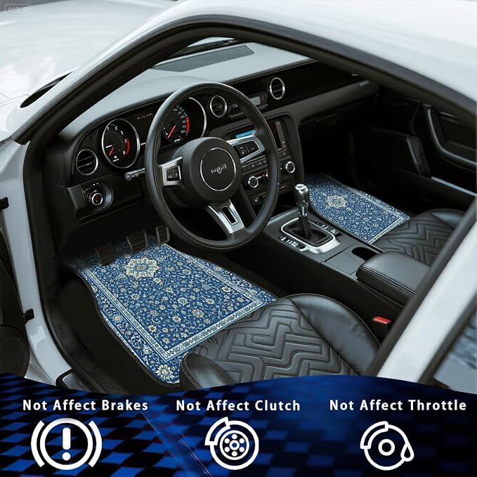 Carpet Car Floor Mats Blue Floral Rug Carpet Front Rear Carpets Mat Decorative Car Floor Carpets Non-Slip Auto Car Accessories Universal Fit for Car SUV Truck Van
