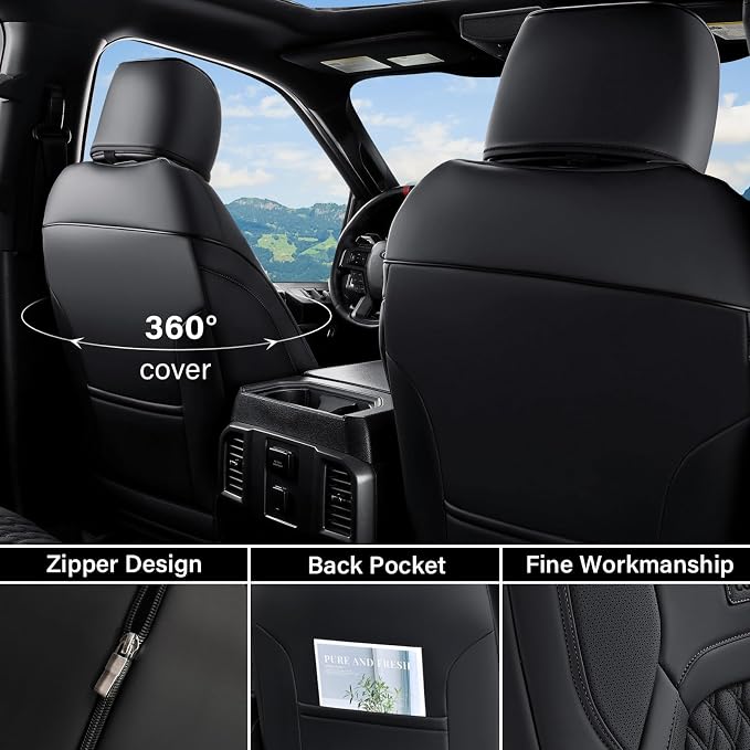 Coverado Custom Fit Seat Covers Full Set for Chevy Silverado/GMC Sierra 2007-2013&2019-2025 1500, 2020-2025 2500HD 3500HD Crew/Double/Extended Cab – Faux Waterproof Leather (Black)
