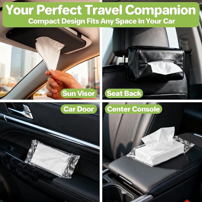 RAINFLOW Car Tissue Refills -Tissue Refills Paper for Car Tissue Holder | 4 Packs 200 Sheets, 3-Ply Soft Absorbent and Lint-Free, Ideal for Commuting, Travel, Fits Most Vehicle Organizers