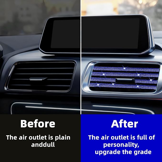 NBTEPEM Bling Car Air Conditioner Decoration Strip for Vent Outlet, 10 PCS Universal Rhinestone Car Vent Outlet Trim Decorations, Bling Interior Accessories for Women and Girls (Blue)