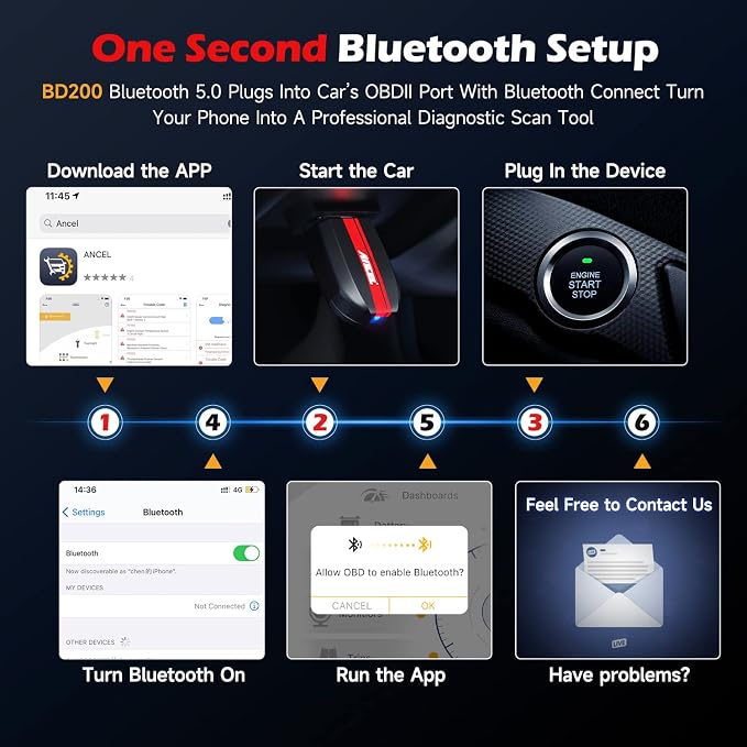 ANCEL BD200 OBD2 Scanner Bluetooth - Code Reader & Check Engine Diagnostic Scan Tools with Car Battery Test, Exclusive App on iOS & Android, Wireless OBDII Adapter Works for 1996 & Newer Vehicles