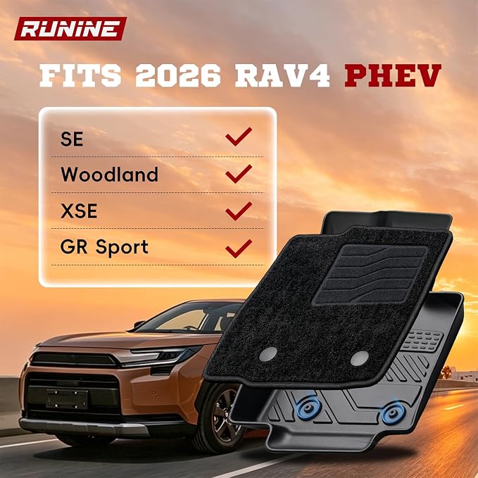 Floor Mats for 2026 Toyota RAV4 Plug in Hybrid (Suitable for PHEV), Cargo Mat and Backrest Mats, Dual Layers Custom Fit TPE All Weather 2026 RAV4 Floor Mats Full Set, 2026 RAV4 PHEV Accessories