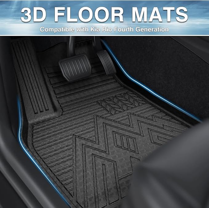 Mixsuper Rio Floor mats-Floor mat for Kia Rio 5-Door 2018 2019 2020 2021 2022 2023,All Weather TPE Rubber Floor Liners Protection for Rio Accessories,2 Row Anti-Slip Car Mats, Black