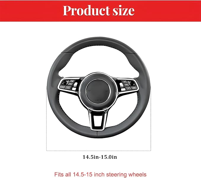 Car Steering Wheel Cover, 14.5-15" Non-Slip Soft Leather Breathable Sporty Steering Wheel Protector, Comfortable Automotive Interior Protection Accessories, Universal for Vehicles (Black/Red)