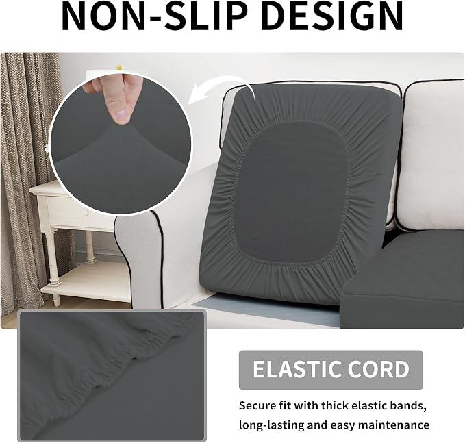Easy-Going Waterproof Loveseat Cushion Covers, Non-Slip Leakproof Sofa Seat Cushion Slipcovers, Quilted and Stretch Furniture Protector for Dogs, Pets (2-Piece Loveseat Cushion, Dark Gray)