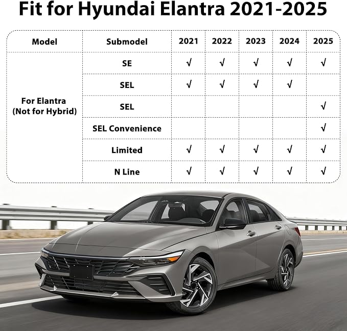 Floor Mats for Hyundai Elantra & Elantra N 2021-2026 (NOT Hybrid) | All-Weather TPE Full Coverage for Elantra, Custom Fit Waterproof Car Liners Accessories Non-Slip Easy-Clean Mats