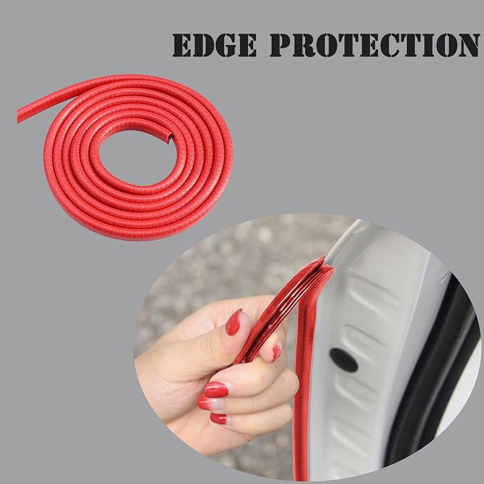 Car Door Edge Guards, 16Ft Rubber Seal Car Door Edge Trim, U Shape Door Edge Protector Guard, Aluminum Weather Proofing Automotive Door Edge Molding Protection for Most Car (Red)