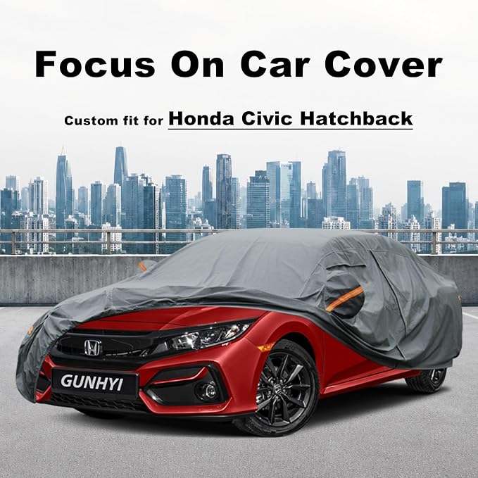GUNHYI Premium Car Cover Custom Fit Honda Civic Hatchback(1996-2005), 16 Layers Heavy Duty Car Cover Waterproof All Weather with Zipper Door for Sun Rain Snow Dust Uv Protection
