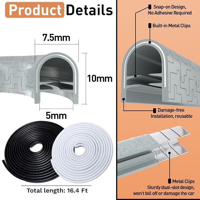 Car Door Edge Guards, 16.4Ft(5m) Car Door Protector Edge Guards Rubber Seal, Doors Edge Trim U Shape Edge Guards for Cars Trucks Suvs (Gray)