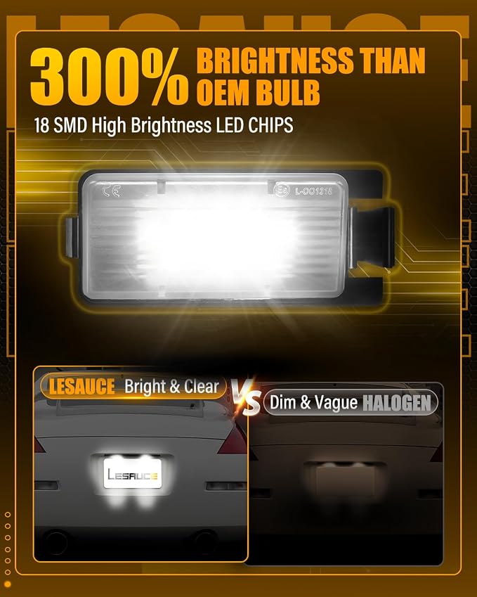 LESAUCE LED License Plate Light For Nissan 350Z 370Z GT-R Sentra Versa Cube Leaf & Infiniti G25 G35 G37 Q60 Tag Lamp Assembly, 6000K White, IP68 Waterprooof, 2PCS