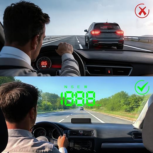 Heads up Display for Cars Windshield, Car HUD Display, HUD for Cars | USB Plug & Play, MPH/KMH Switch, Speed Calibration, Adjustable Brightness, Overspeed Alert, Large Font Display