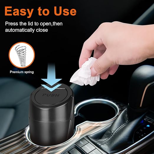 Car Trash Can, Leakproof Mini Car Garbage Can Cup Holder with Lid | Car Door Trash Bin with 20 Trash Bags, Vehicle Front Back Seat Organizers and Storage for Car, Home, Office, Black
